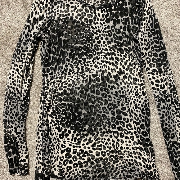 Express Sheer Scoop Neck Top. Animal print. Size Large. - Picture 3 of 12